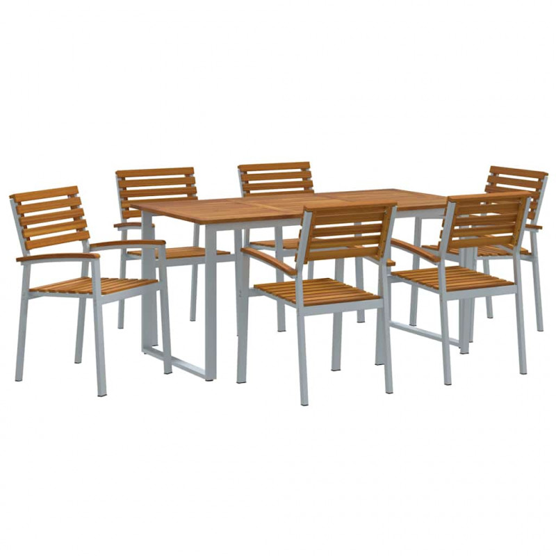 Zestaw do jadalni w ogrodzie 7 pcs Szary Lite Drewno Akacji