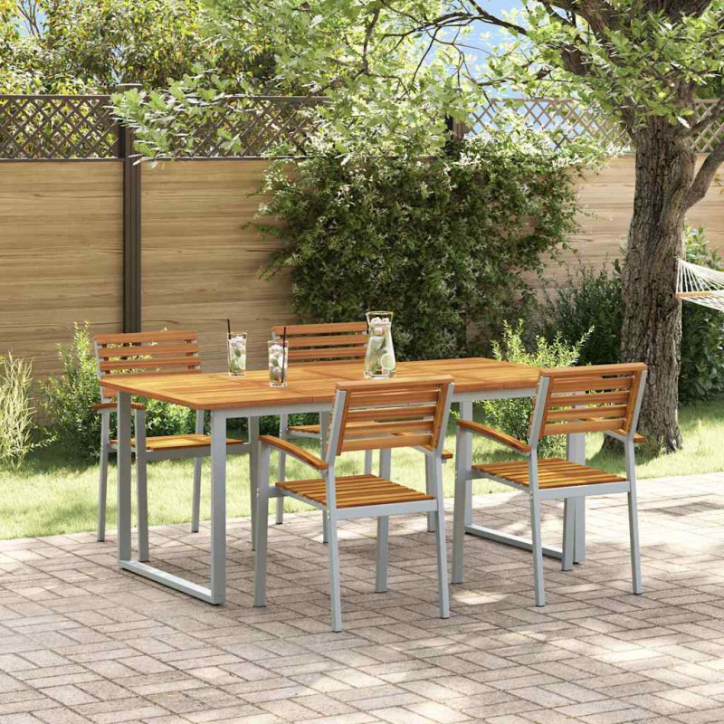 Zestaw do jadalni w ogrodzie 5 pcs Szary Lite Drewno Akacji