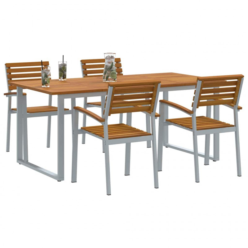 Zestaw do jadalni w ogrodzie 5 pcs Szary Lite Drewno Akacji