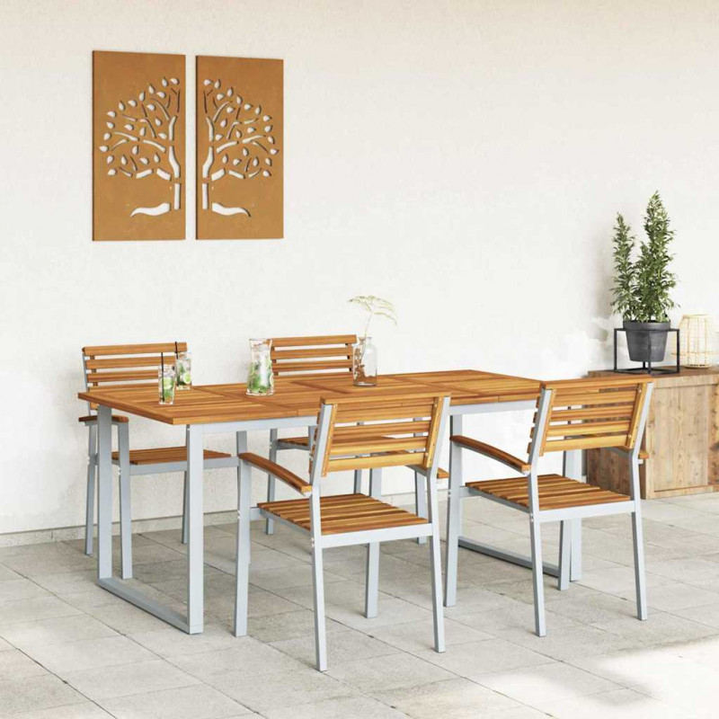 Zestaw do jadalni w ogrodzie 5 pcs Szary Lite Drewno Akacji
