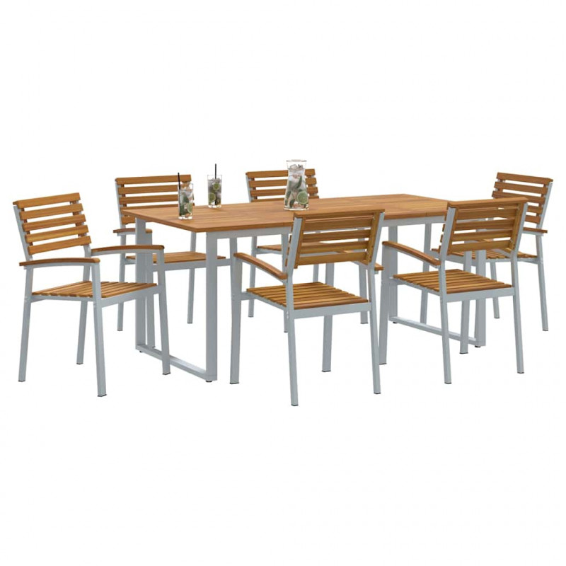 Zestaw do jadalni w ogrodzie 7 pcs Szary Lite Drewno Akacji