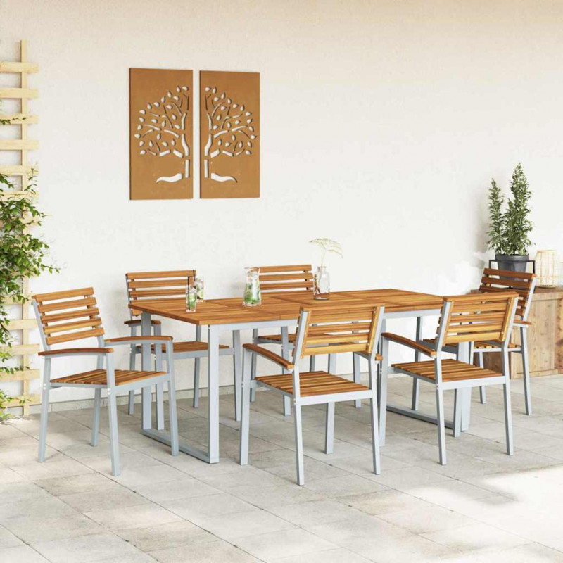 Zestaw do jadalni w ogrodzie 7 pcs Szary Lite Drewno Akacji