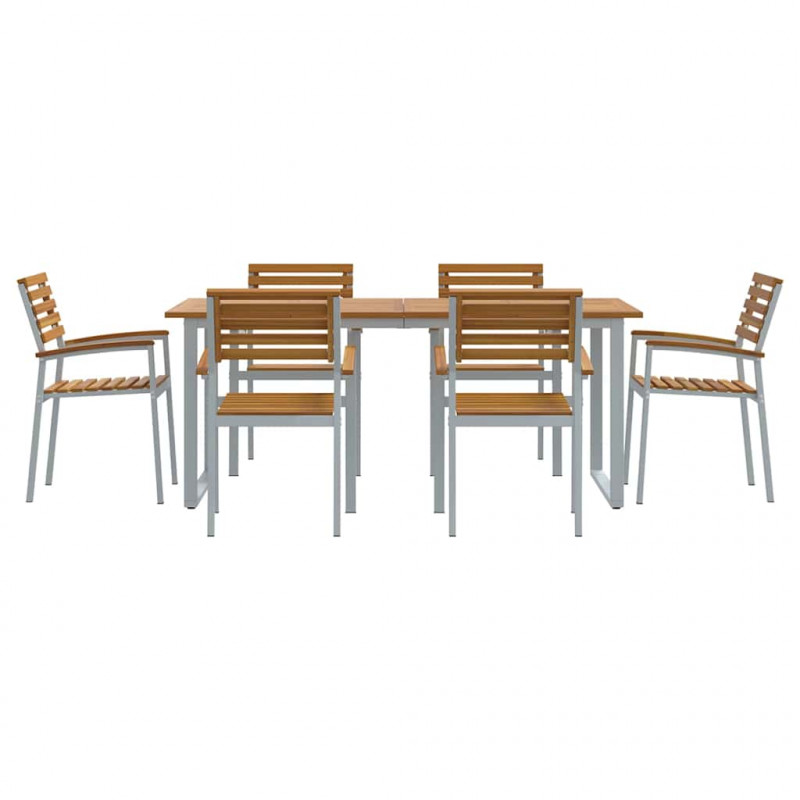 Zestaw do jadalni w ogrodzie 7 pcs Szary Lite Drewno Akacji