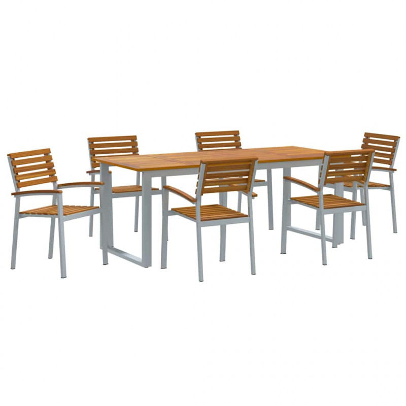 Zestaw do jadalni w ogrodzie 7 pcs Szary Lite Drewno Akacji