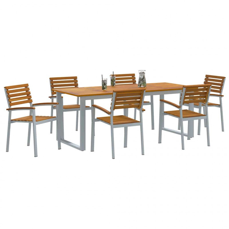 Zestaw do jadalni w ogrodzie 7 pcs Szary Lite Drewno Akacji