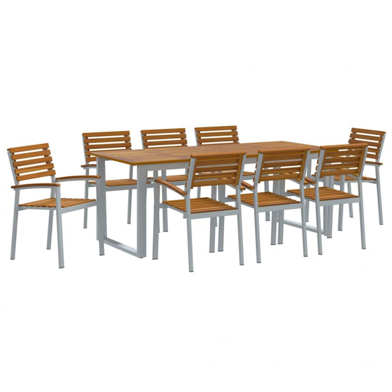 Zestaw do jadalni w ogrodzie 9 pcs Szary Lite Drewno Akacji