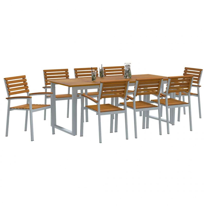 Zestaw do jadalni w ogrodzie 9 pcs Szary Lite Drewno Akacji