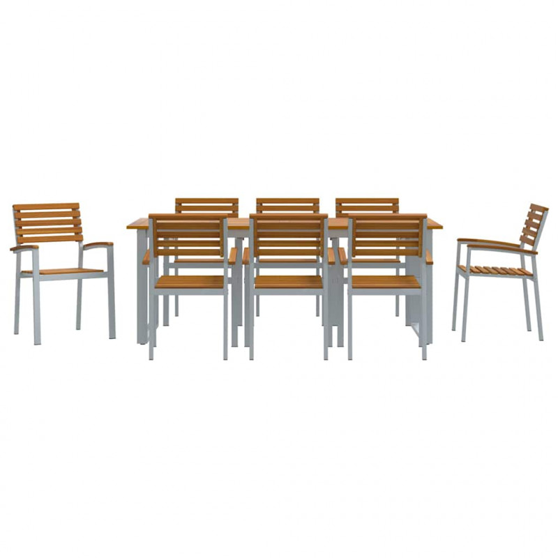 Zestaw do jadalni w ogrodzie 9 pcs Szary Lite Drewno Akacji