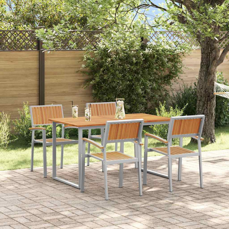 Zestaw do jadalni w ogrodzie 5 pcs Szary Lite Drewno Akacji