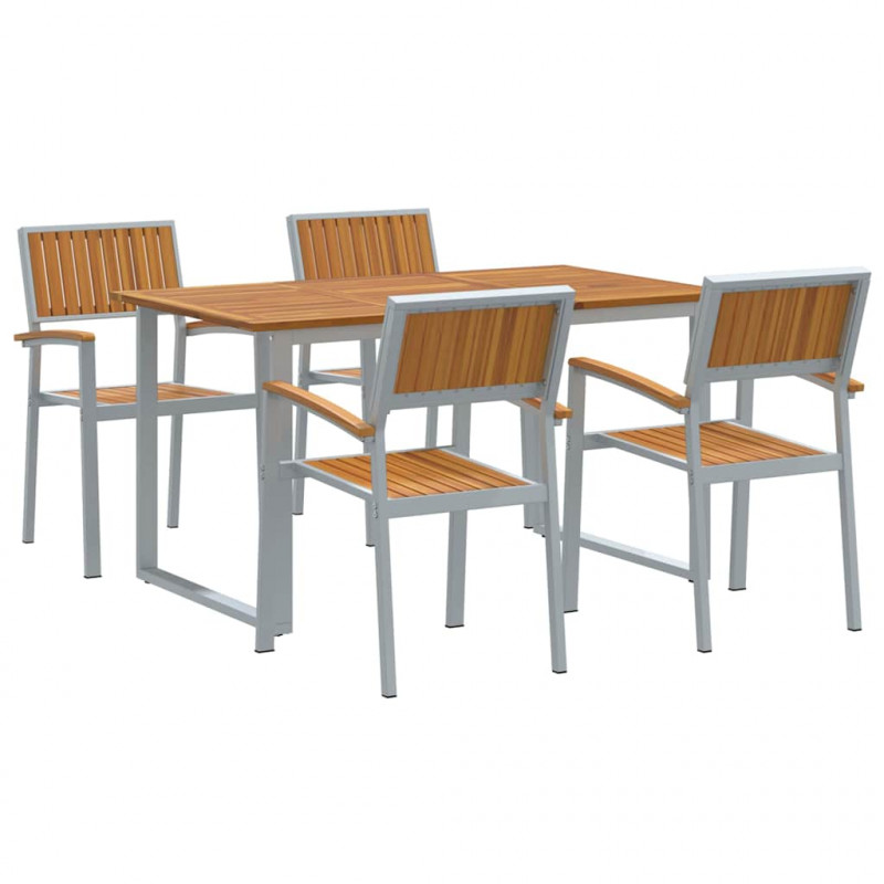 Zestaw do jadalni w ogrodzie 5 pcs Szary Lite Drewno Akacji