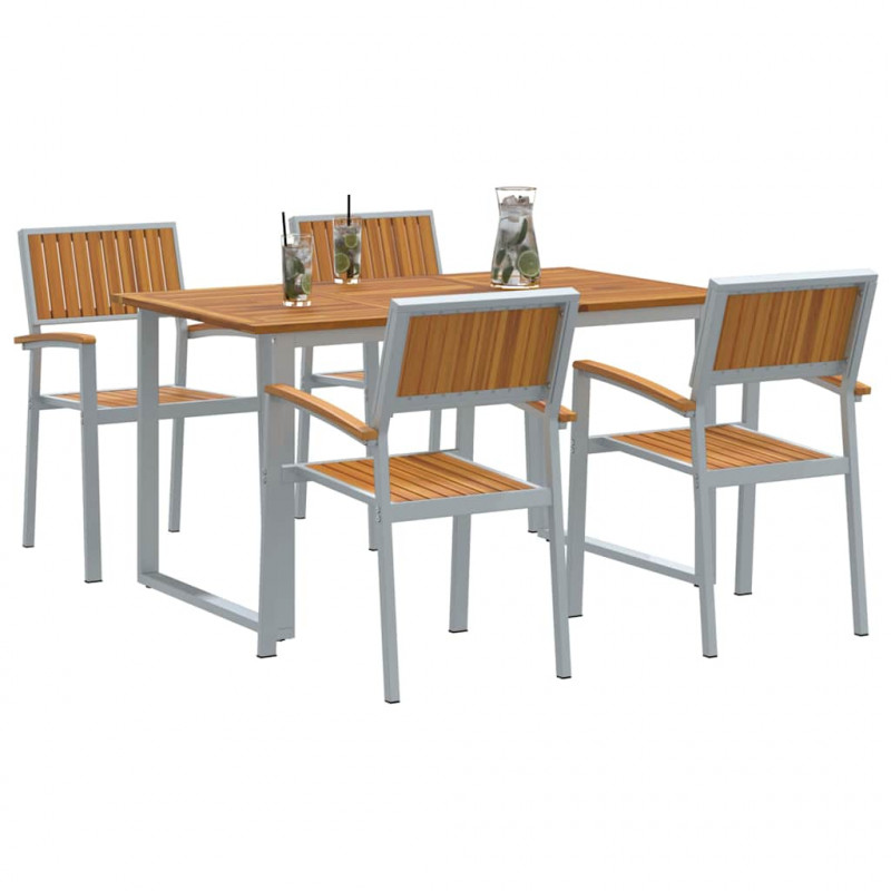 Zestaw do jadalni w ogrodzie 5 pcs Szary Lite Drewno Akacji