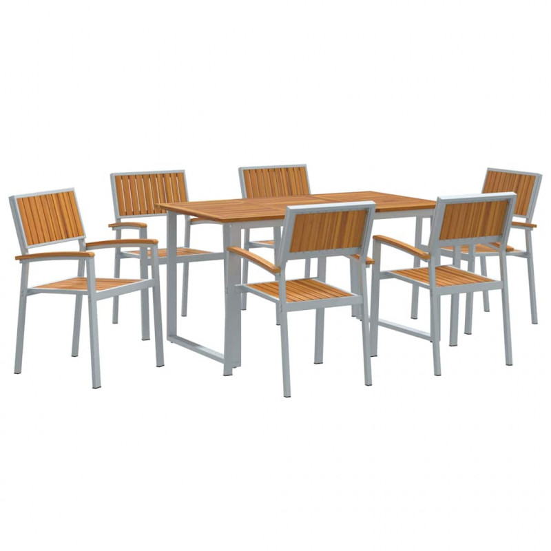 Zestaw do jadalni w ogrodzie 7 pcs Szary Lite Drewno Akacji