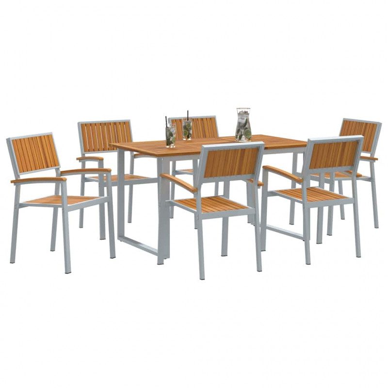 Zestaw do jadalni w ogrodzie 7 pcs Szary Lite Drewno Akacji