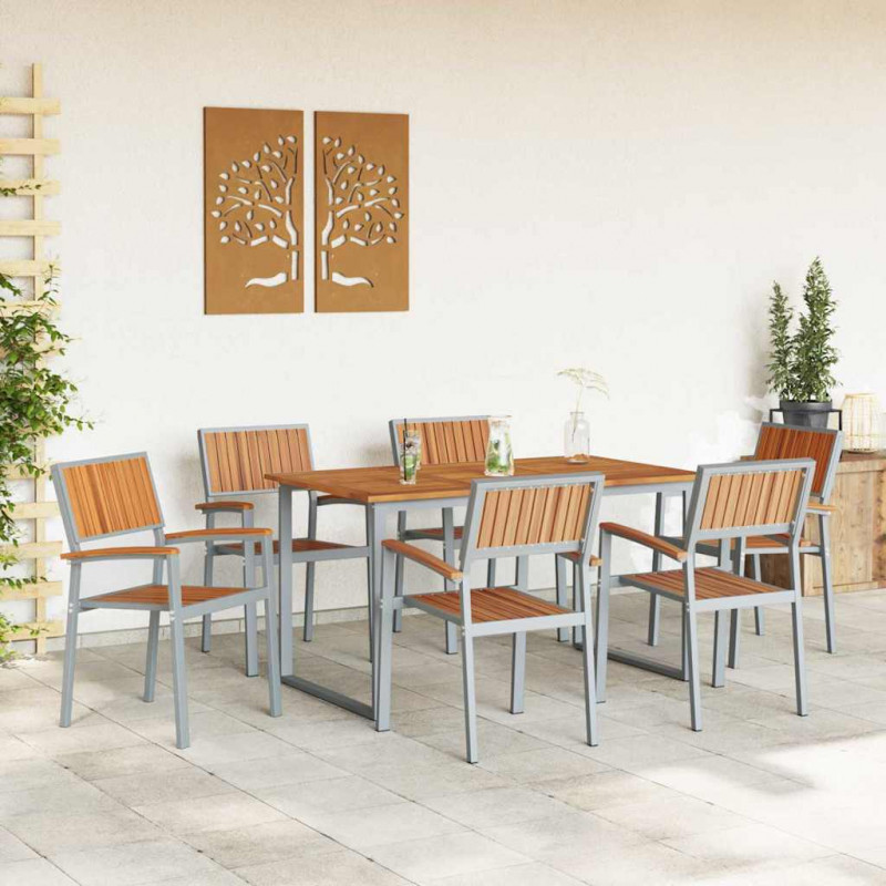 Zestaw do jadalni w ogrodzie 7 pcs Szary Lite Drewno Akacji