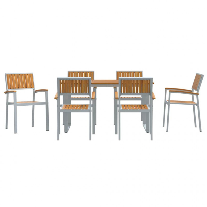 Zestaw do jadalni w ogrodzie 7 pcs Szary Lite Drewno Akacji