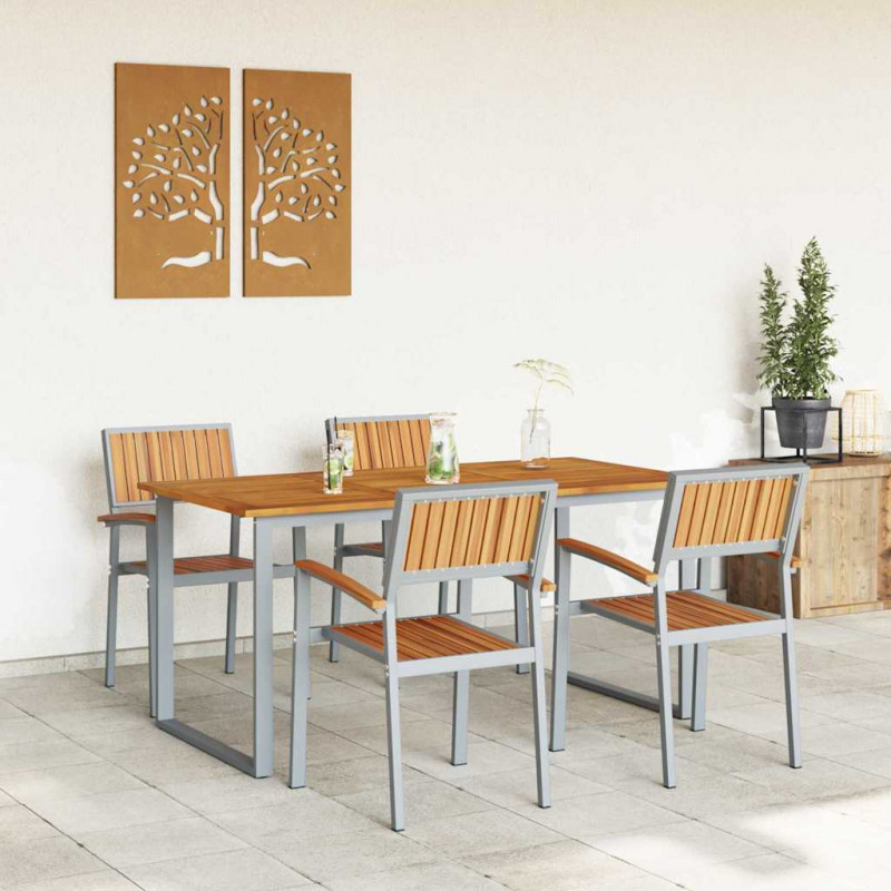 Zestaw do jadalni w ogrodzie 5 pcs Szary Lite Drewno Akacji