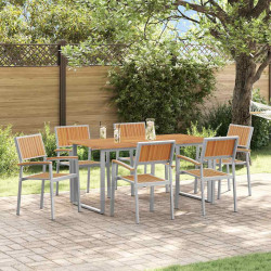 Zestaw do jadalni w ogrodzie 7 pcs Szary Lite Drewno Akacji