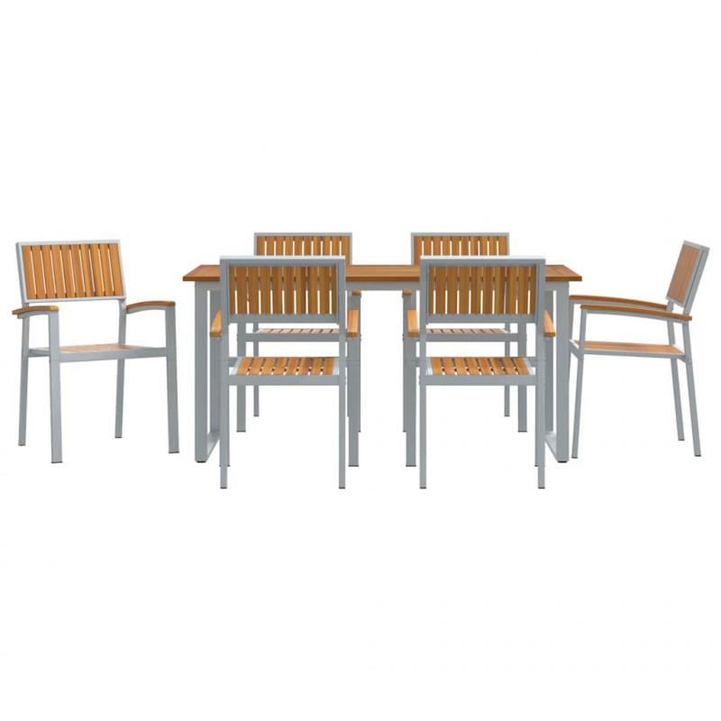 Zestaw do jadalni w ogrodzie 7 pcs Szary Lite Drewno Akacji