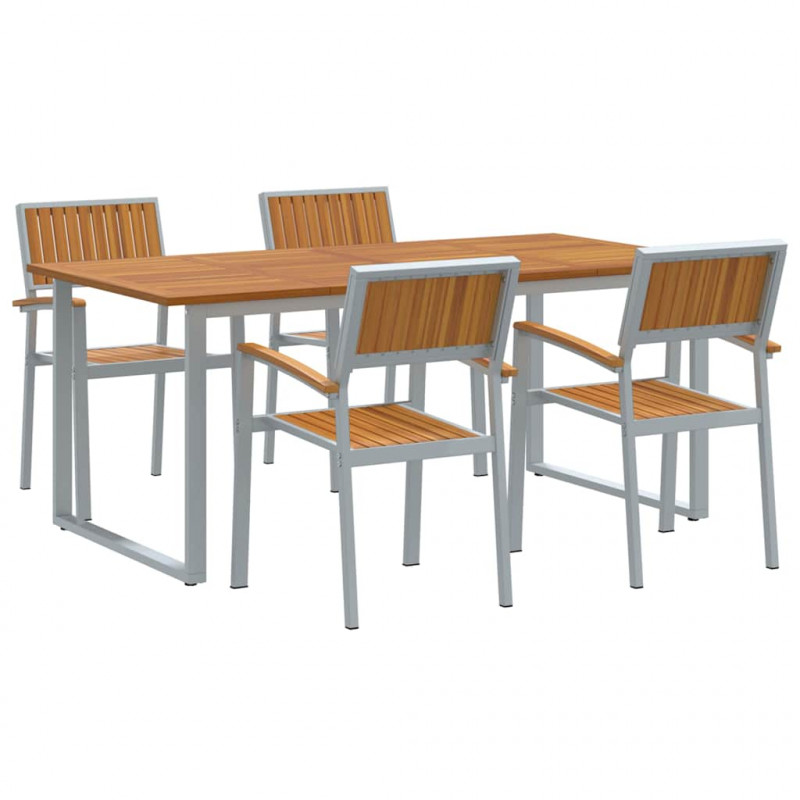 Zestaw do jadalni w ogrodzie 5 pcs Szary Lite Drewno Akacji