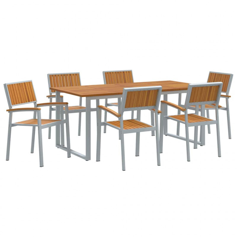 Zestaw do jadalni w ogrodzie 7 pcs Szary Lite Drewno Akacji