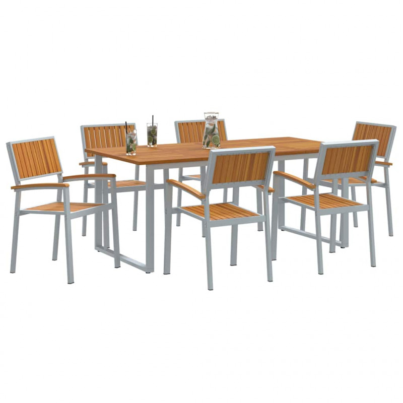 Zestaw do jadalni w ogrodzie 7 pcs Szary Lite Drewno Akacji