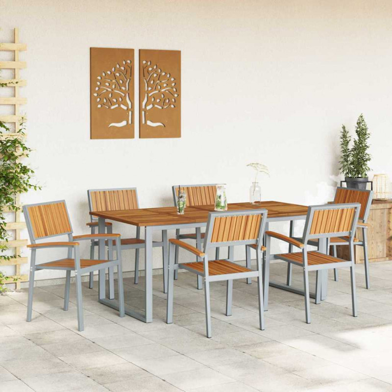 Zestaw do jadalni w ogrodzie 7 pcs Szary Lite Drewno Akacji