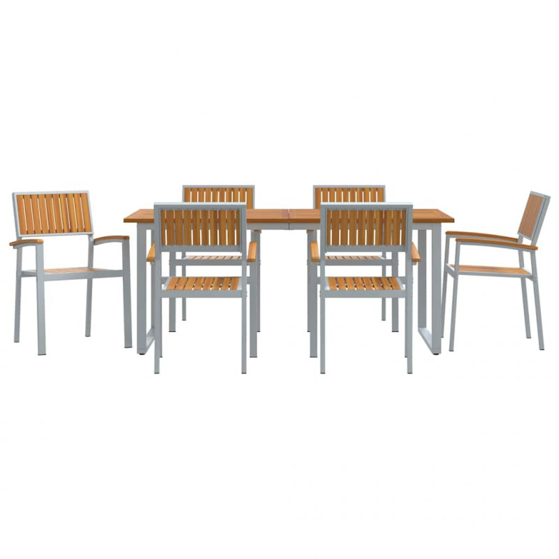Zestaw do jadalni w ogrodzie 7 pcs Szary Lite Drewno Akacji