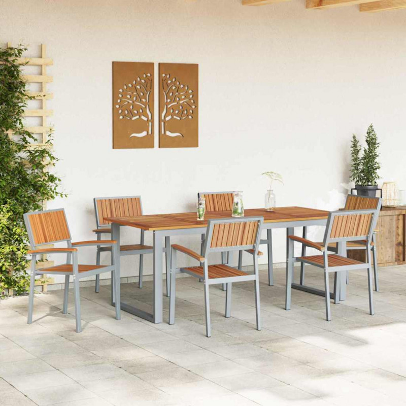 Zestaw do jadalni w ogrodzie 7 pcs Szary Lite Drewno Akacji