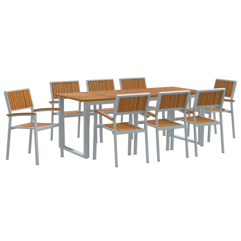 Zestaw do jadalni w ogrodzie 9 pcs Szary Lite Drewno Akacji