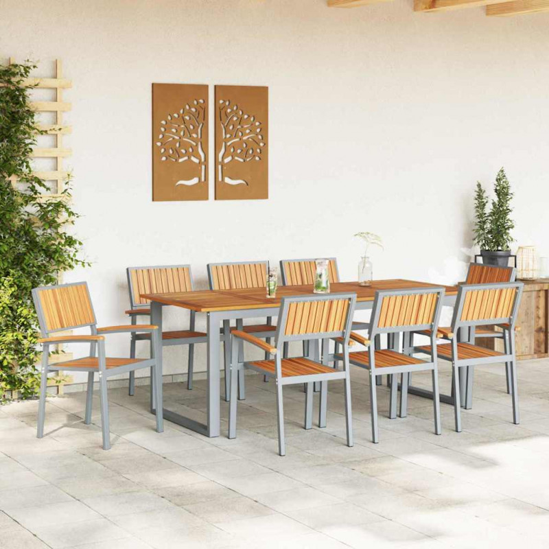 Zestaw do jadalni w ogrodzie 9 pcs Szary Lite Drewno Akacji