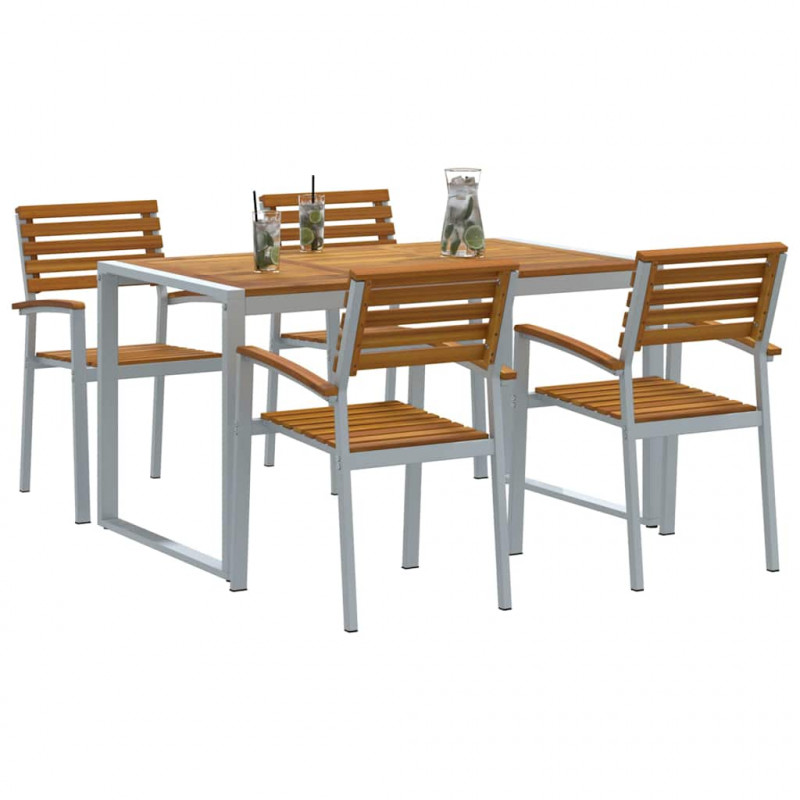 Zestaw do jadalni w ogrodzie 5 pcs Szary Lite Drewno Akacji