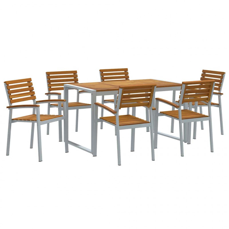 Zestaw do jadalni w ogrodzie 7 pcs Szary Lite Drewno Akacji