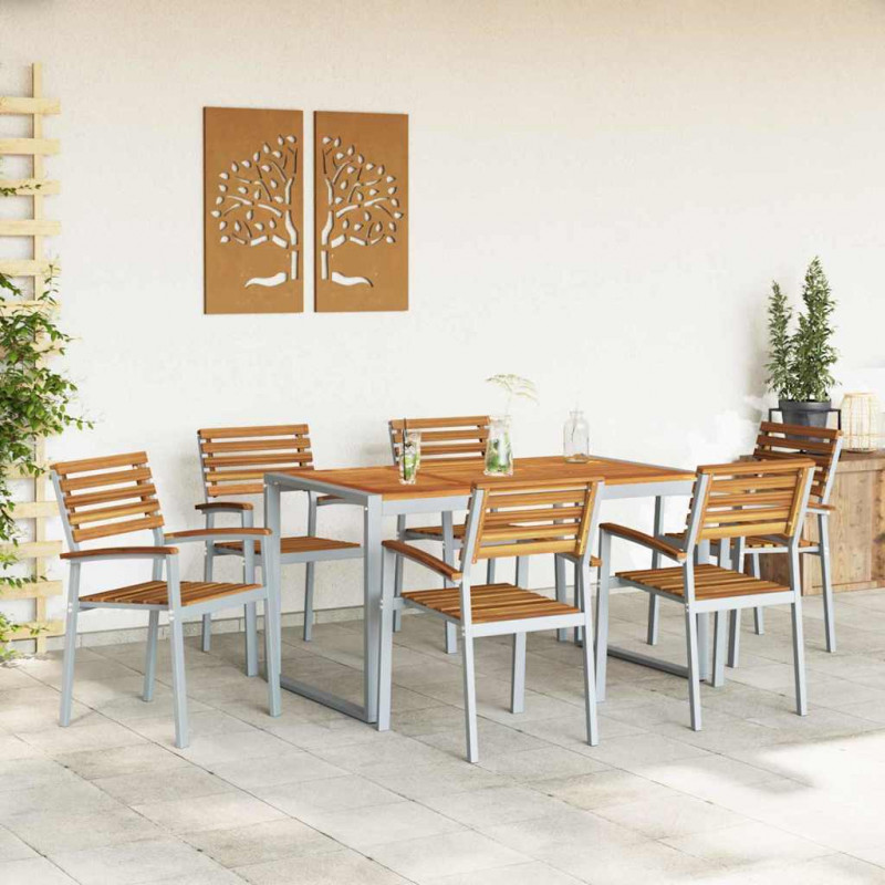 Zestaw do jadalni w ogrodzie 7 pcs Szary Lite Drewno Akacji