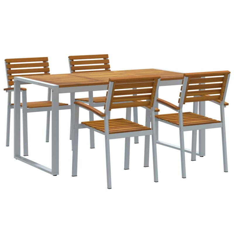 Zestaw do jadalni w ogrodzie 5 pcs Szary Lite Drewno Akacji