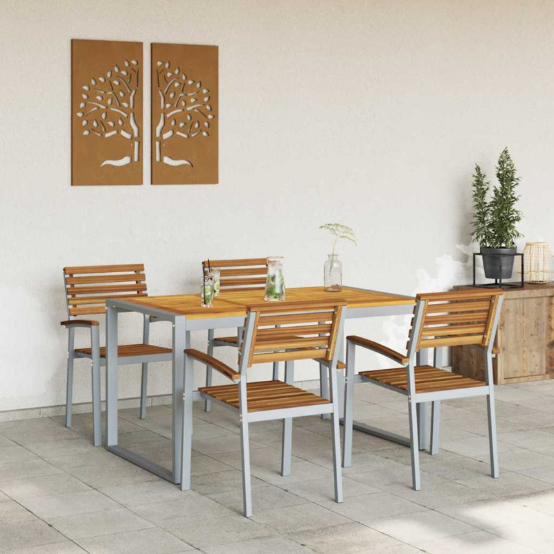 Zestaw do jadalni w ogrodzie 5 pcs Szary Lite Drewno Akacji