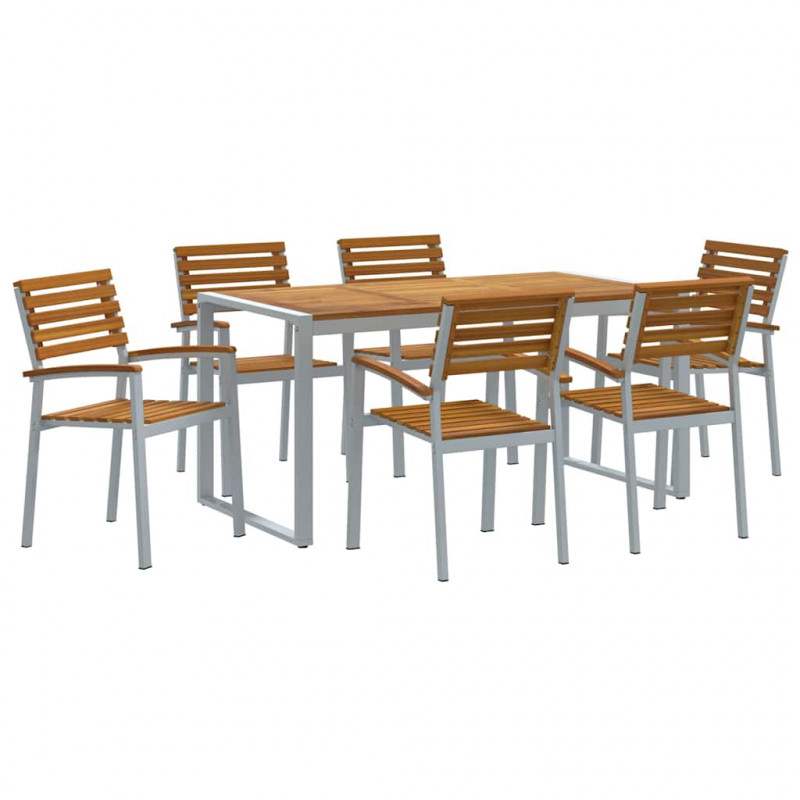 Zestaw do jadalni w ogrodzie 7 pcs Szary Lite Drewno Akacji