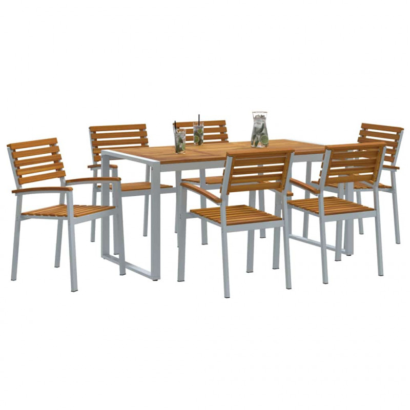 Zestaw do jadalni w ogrodzie 7 pcs Szary Lite Drewno Akacji