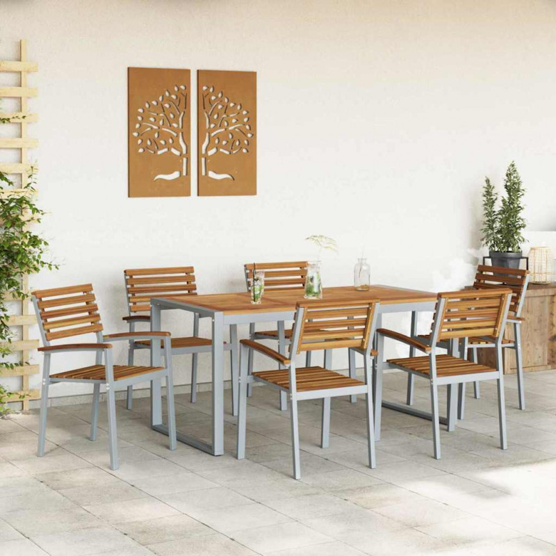 Zestaw do jadalni w ogrodzie 7 pcs Szary Lite Drewno Akacji
