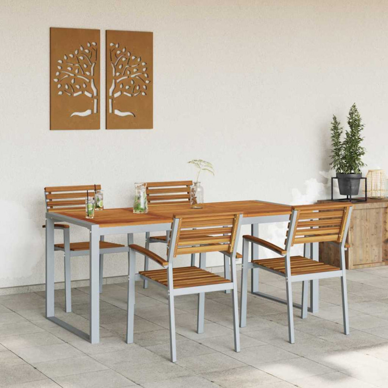 Zestaw do jadalni w ogrodzie 5 pcs Szary Lite Drewno Akacji