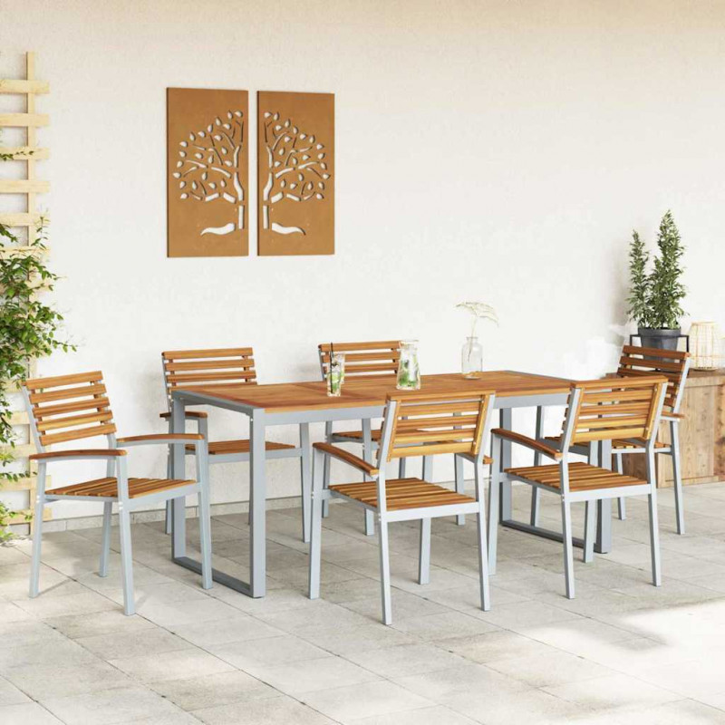 Zestaw do jadalni w ogrodzie 7 pcs Szary Lite Drewno Akacji