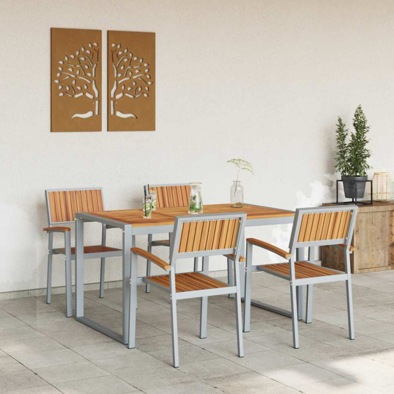 Zestaw do jadalni w ogrodzie 5 pcs Szary Lite Drewno Akacji
