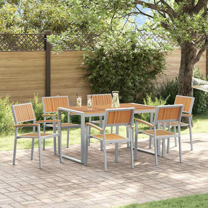Zestaw do jadalni w ogrodzie 7 pcs Szary Lite Drewno Akacji