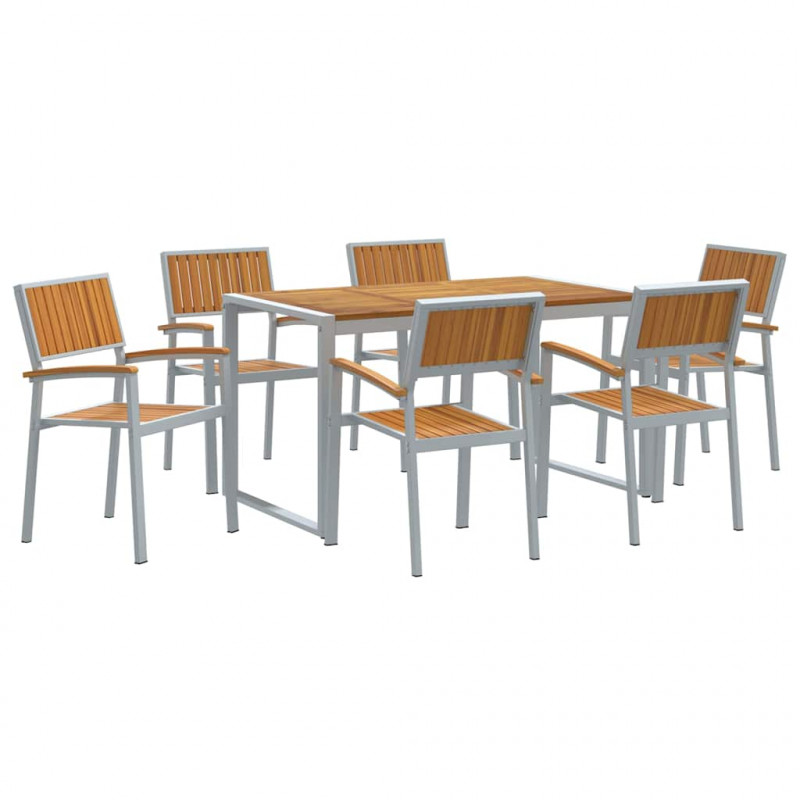 Zestaw do jadalni w ogrodzie 7 pcs Szary Lite Drewno Akacji