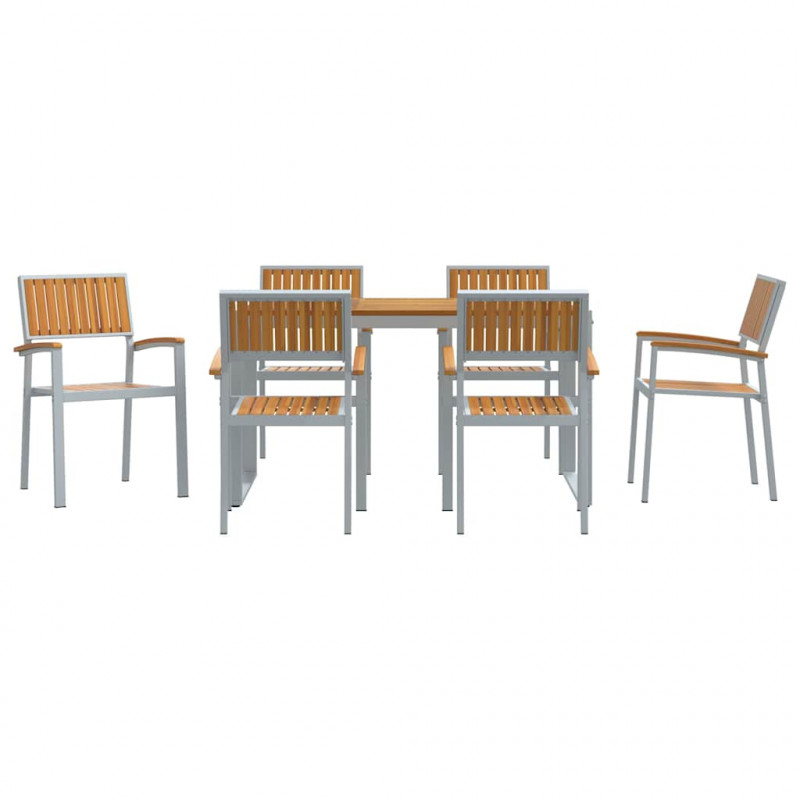 Zestaw do jadalni w ogrodzie 7 pcs Szary Lite Drewno Akacji
