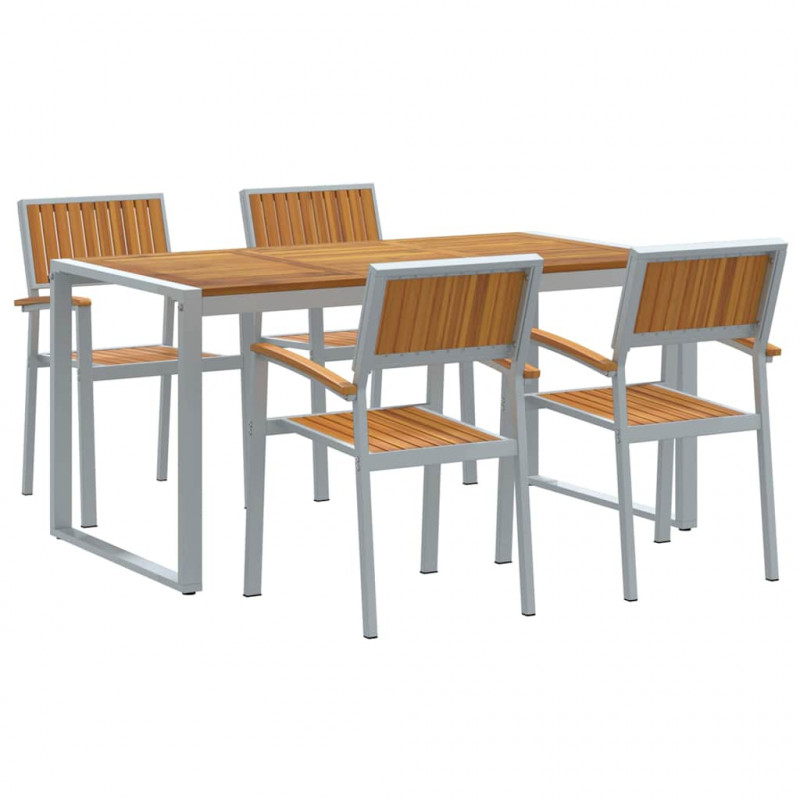 Zestaw do jadalni w ogrodzie 5 pcs Szary Lite Drewno Akacji