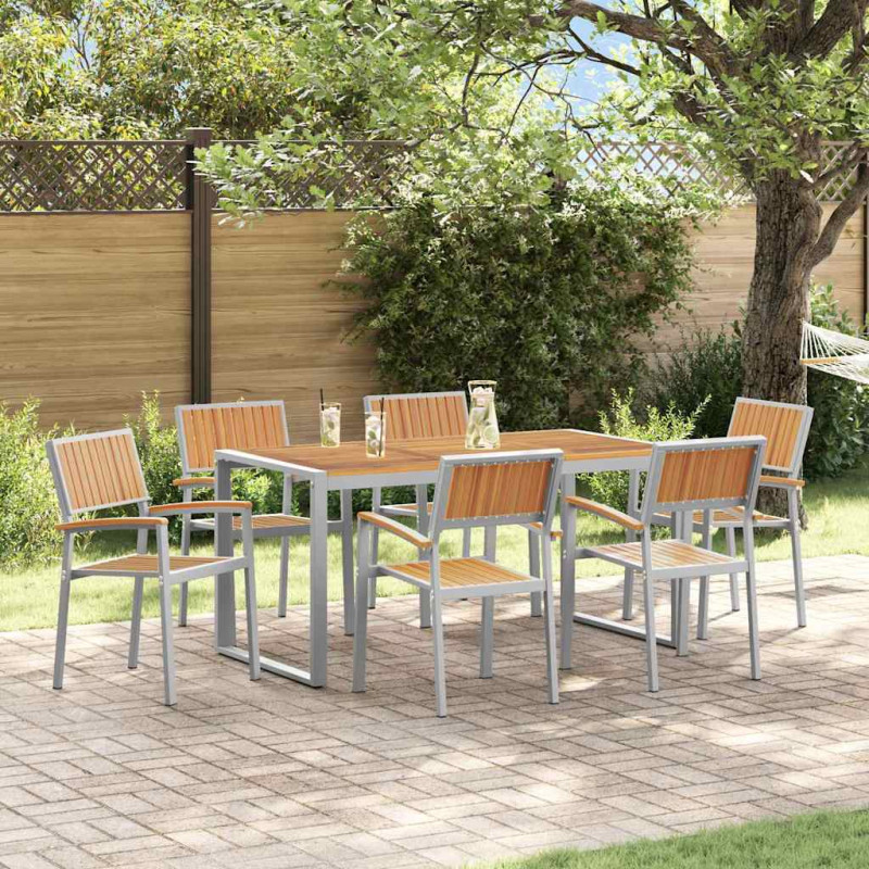 Zestaw do jadalni w ogrodzie 7 pcs Szary Lite Drewno Akacji