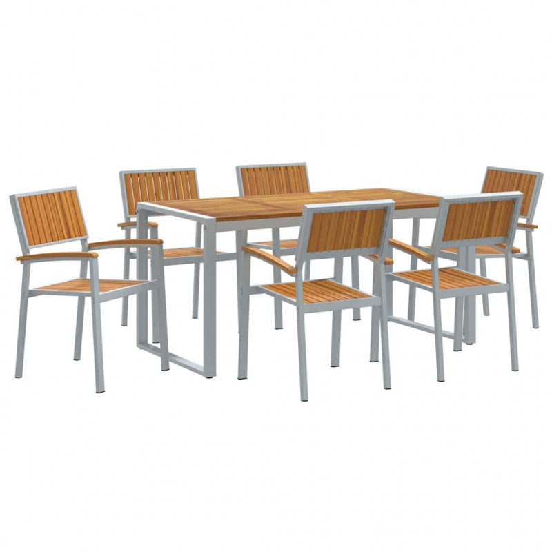 Zestaw do jadalni w ogrodzie 7 pcs Szary Lite Drewno Akacji