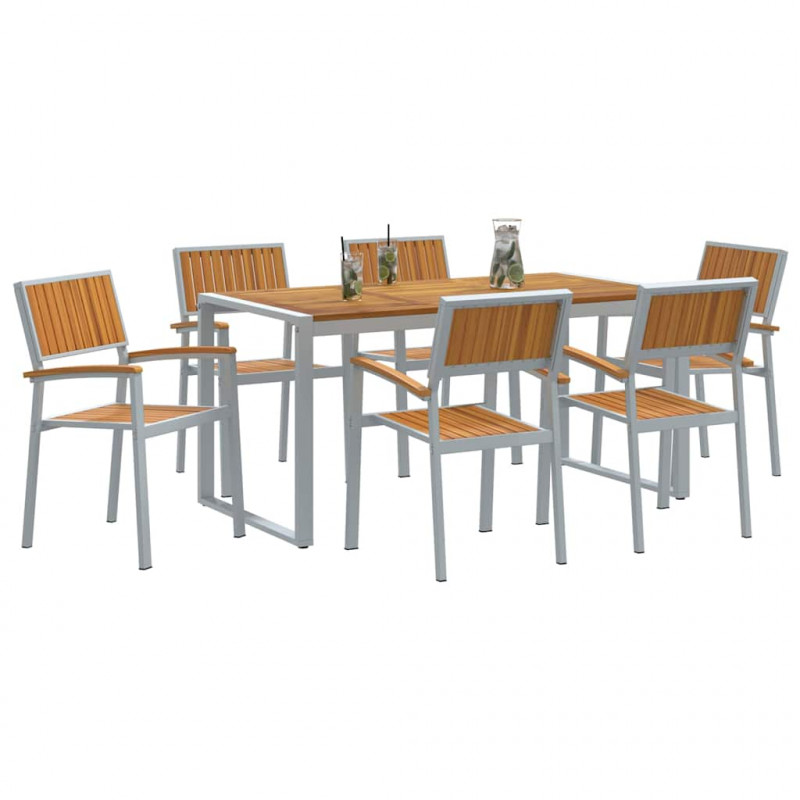 Zestaw do jadalni w ogrodzie 7 pcs Szary Lite Drewno Akacji