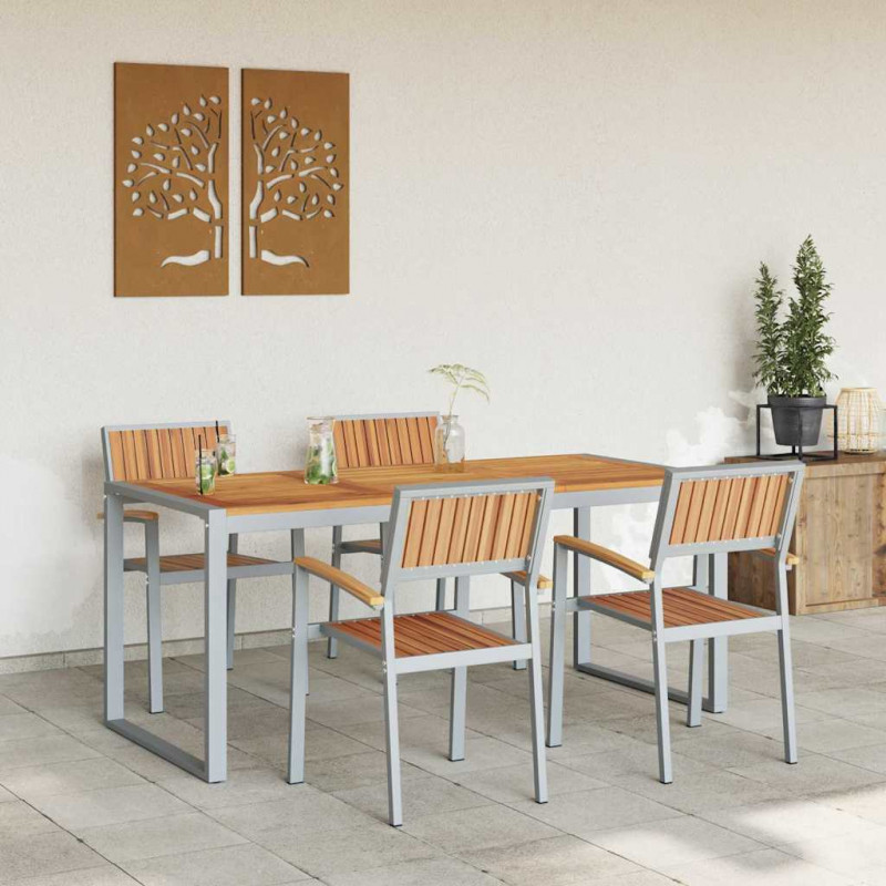 Zestaw do jadalni w ogrodzie 5 pcs Szary Lite Drewno Akacji