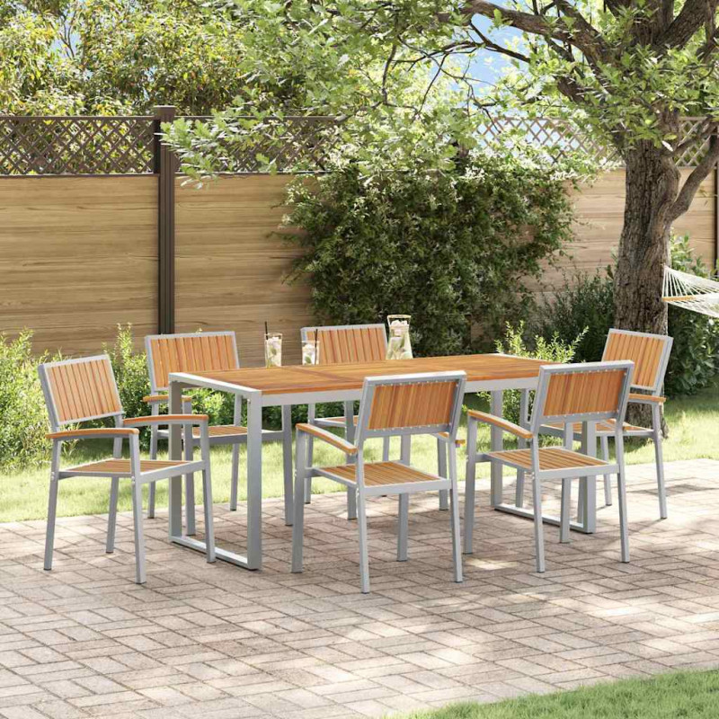 Zestaw do jadalni w ogrodzie 7 pcs Szary Lite Drewno Akacji